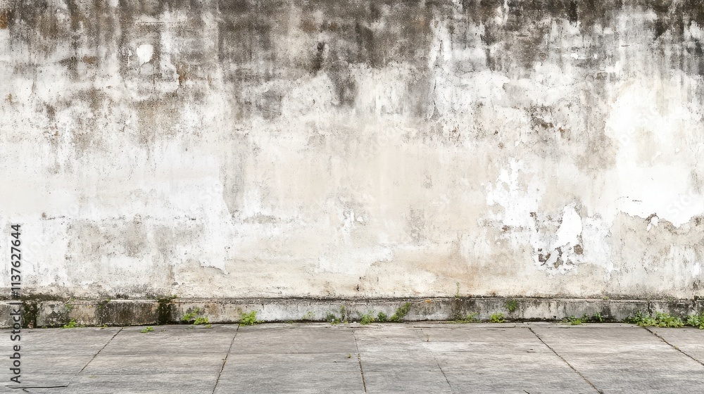 Aged Weathered Concrete Wall and Stone Pavement - Urban Exterior Background Aged Weathered Concrete Wall and Stone Pavement - Urban Exterior Background