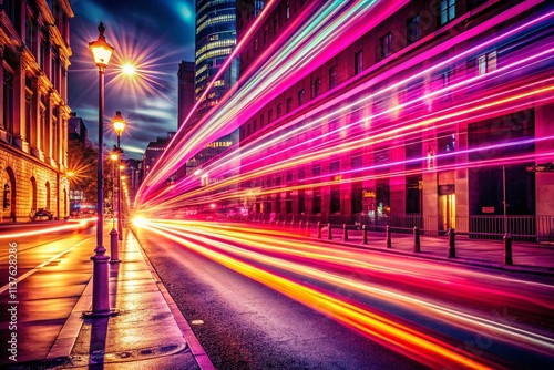 Pink & Orange Light Trails, City Street Motion Blur, Night Photography, Low Light, Urban Scene, Abstract Art