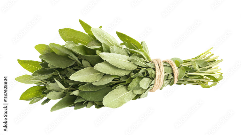 High-Quality Image of Fresh Sage Leaves Bundled with String Perfect for Culinary and Herbal Decor Use. High-Quality Image of Fresh Sage Leaves Bundled with String Perfect for Culinary and Herbal Decor Use.