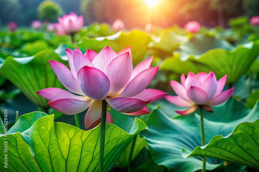 Fototapeta premium Close-up Pink Lotus Buds, Pond, Nature, Beauty, Sharp Focus, Bright Colors