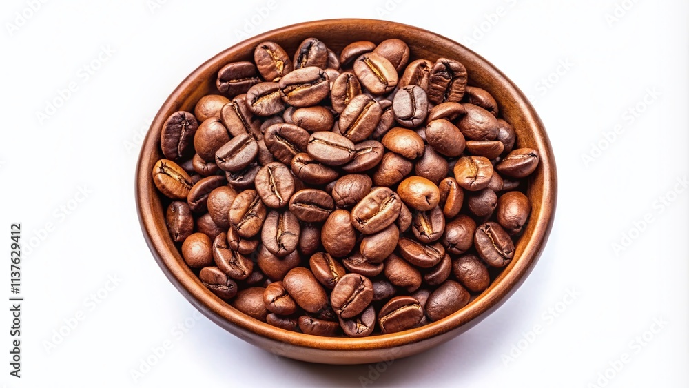 Fototapeta premium Coffee Beans in Bowl - Top View, High Resolution, Bright Colors, Studio Shot