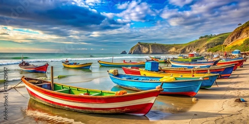 Wallpaper Mural Colorful Fishing Boats at Las Penas Beach, Ecuador - December 2020 - Stunning Coastal Scenery Torontodigital.ca