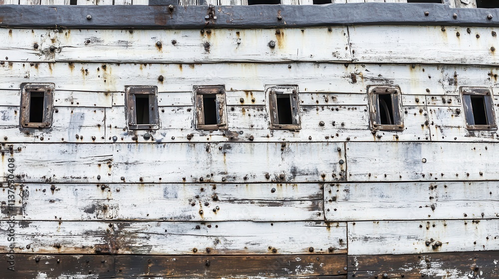 Detailed View of a Weathered Wooden Ship's Hull Panels Detailed View of a Weathered Wooden Ship's Hull Panels