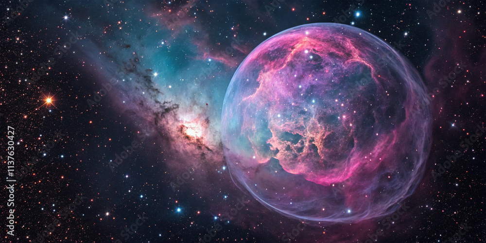 Fototapeta premium Giant bubble nebula’s unique shape forms from stellar winds