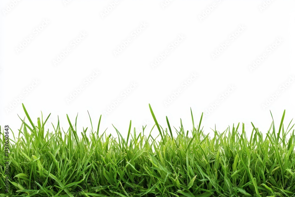 Lush Green Grass Blades Against a White Background Lush Green Grass Blades Against a White Background