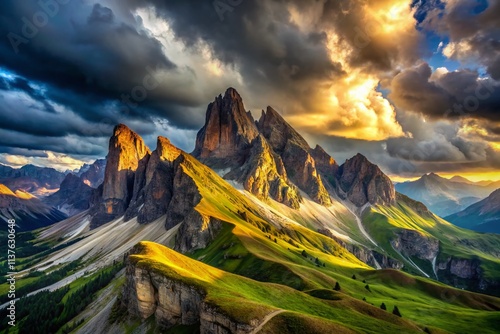 Dolomites Seceda Odles Group Clouds Dramatic Landscape Photography AI Art photo