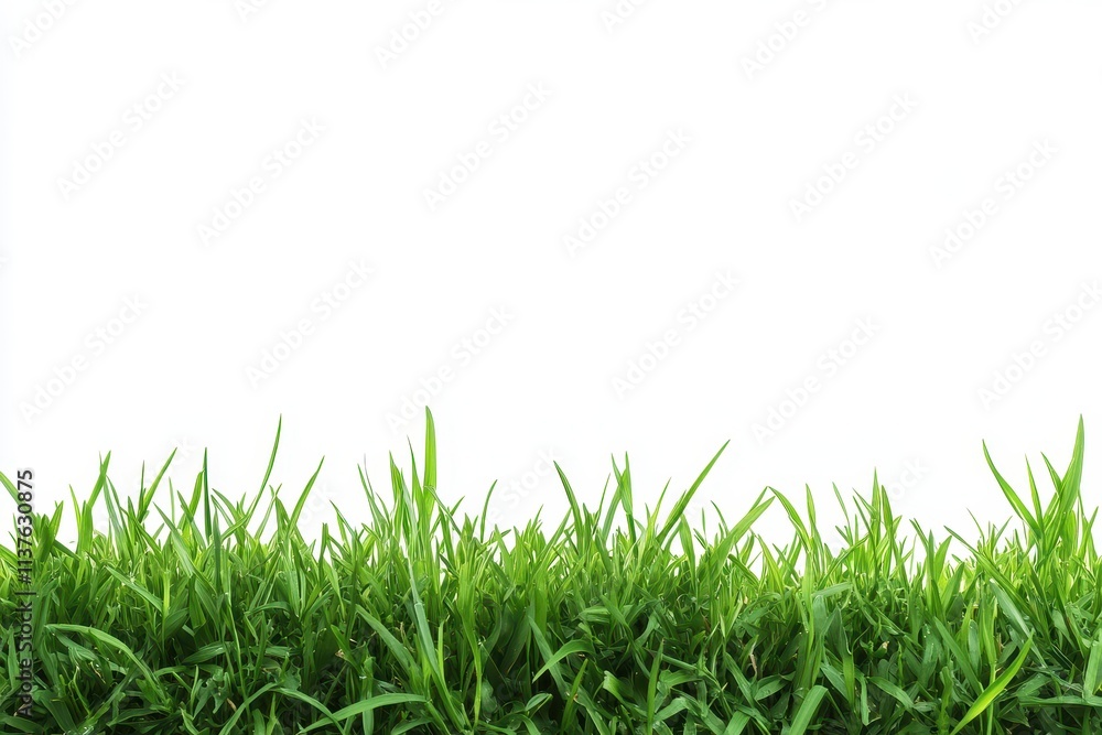 Lush Green Grass Blades Against a White Background Lush Green Grass Blades Against a White Background