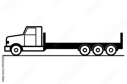 Flatbed tractor truck silhouette icon.