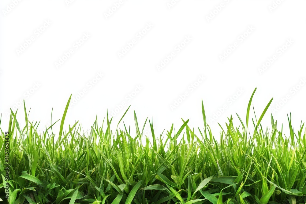 Lush Green Grass Blades Against a White Background Lush Green Grass Blades Against a White Background