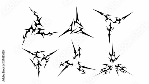 Abstract triangle tribal shapes with a stiff touch, set of cyber gothic tattoo concept