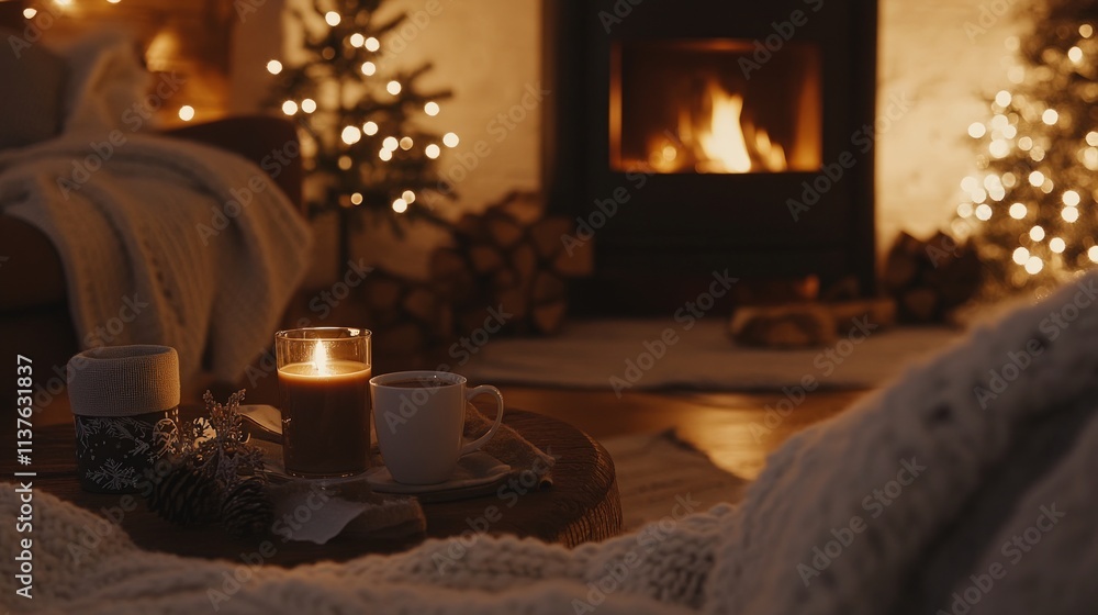 Cozy Christmas Evening by the Fireplace: A Warm and Inviting Scene Cozy Christmas Evening by the Fireplace: A Warm and Inviting Scene