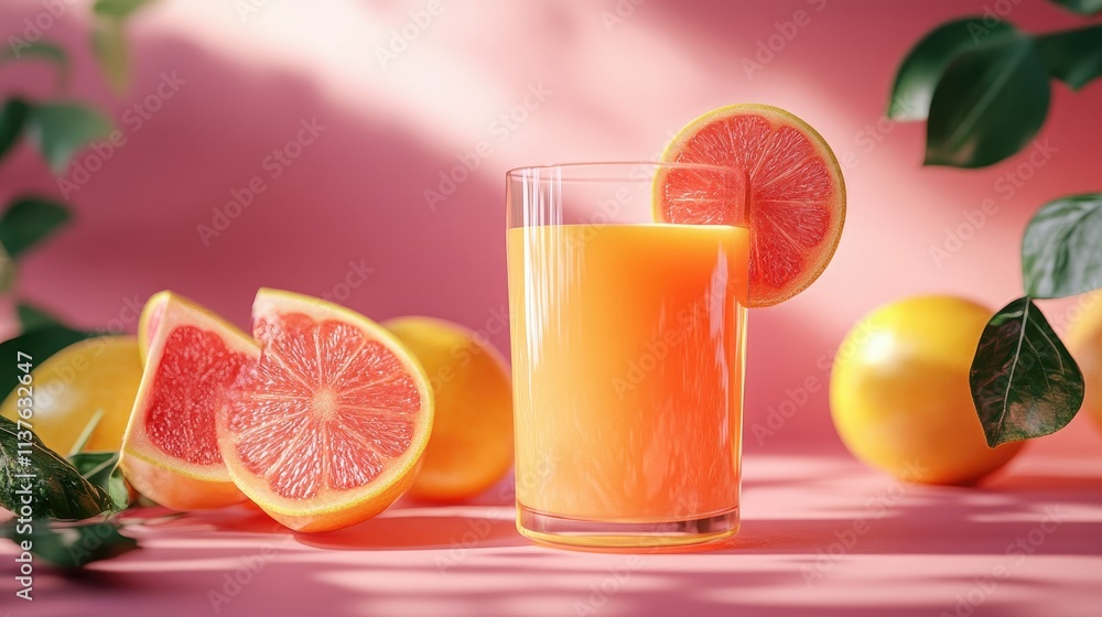 Refreshing Grapefruit Juice on a Pink Background Refreshing Grapefruit Juice on a Pink Background