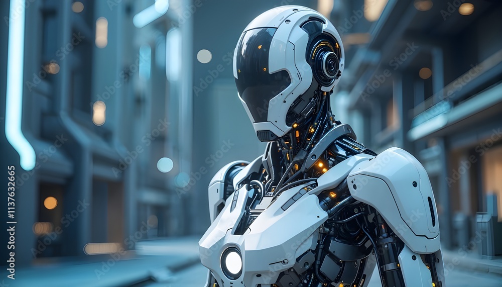 humanoid robot in silver White body humanoid robot in silver White body