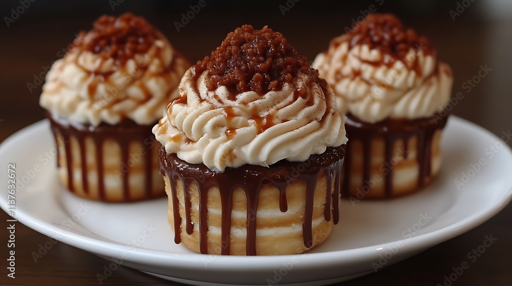 Three Delicious Caramel Cupcakes Topped With Crumble Three Delicious Caramel Cupcakes Topped With Crumble