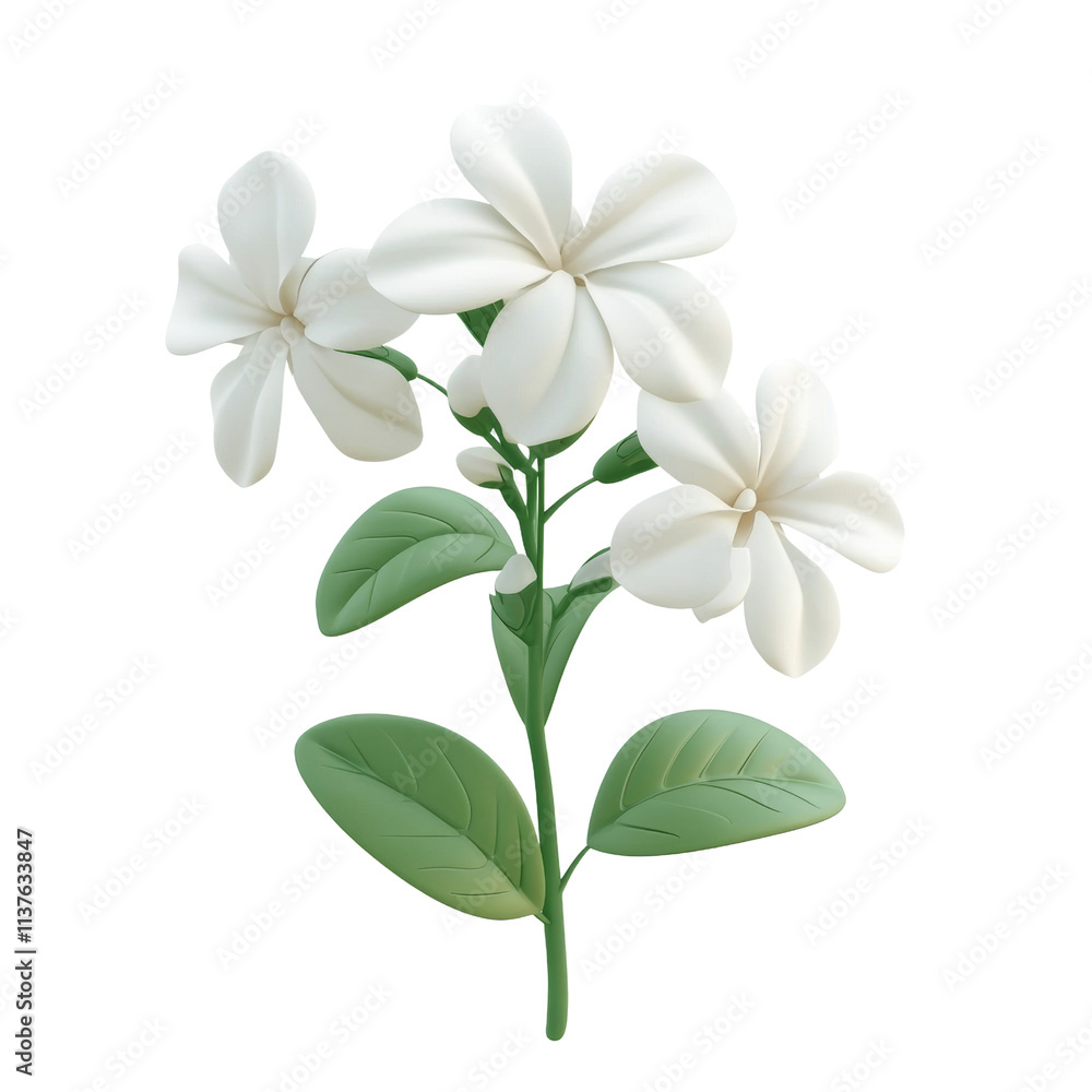 Obraz premium 3D Beautiful Arabian Jasmine flower cartoon style, isolated on a transparent background