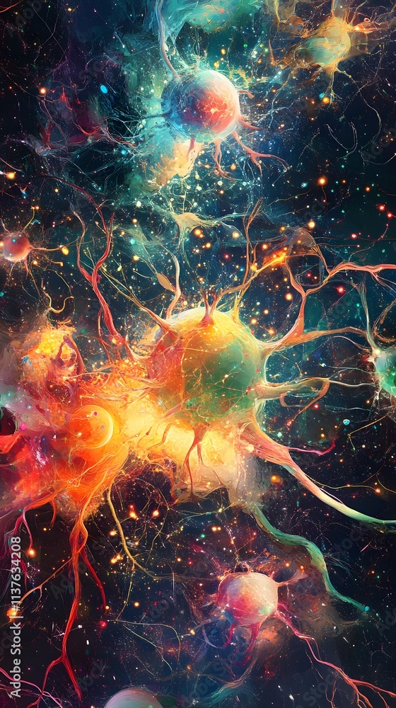 88. A vibrant illustration of the neural networks involved in memory formation and recall 88. A vibrant illustration of the neural networks involved in memory formation and recall