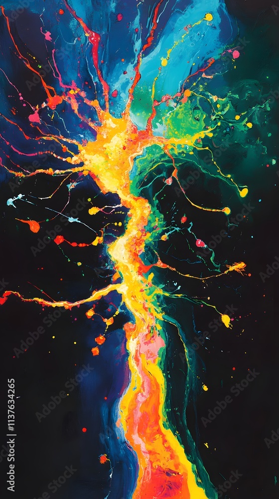 Obraz premium 89. An artistic representation of how the nervous system responds to stress, depicted in dynamic colors
