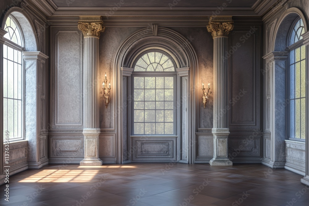 Elegant Room with Classic Architecture and Grand Windows. Elegant Room with Classic Architecture and Grand Windows.