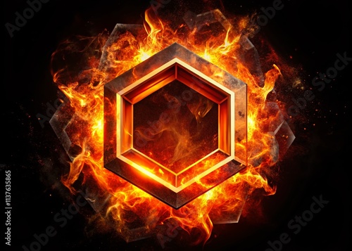 Minimalist Hexagon Fire Flame Gas Fuel Energy Logo Design photo