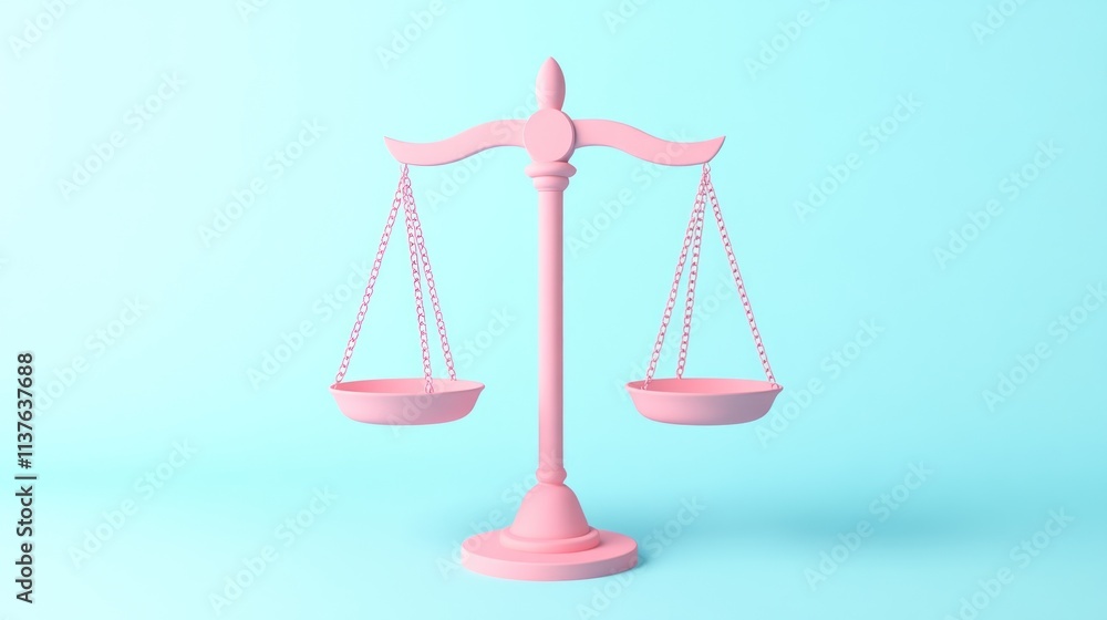 Pink scales of justice on light blue background. Pink scales of justice on light blue background.