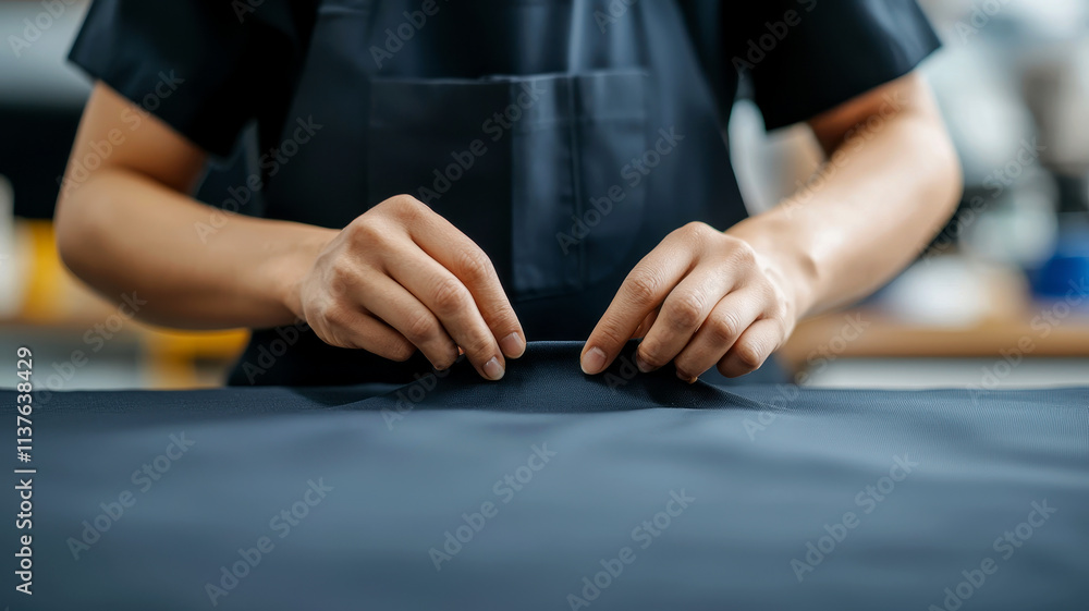 The momentum in passion with transformation. A person sewing fabric with precision using a needle and thread in a workshop setting. The momentum in passion with transformation. A person sewing fabric with precision using a needle and thread in a workshop setting.