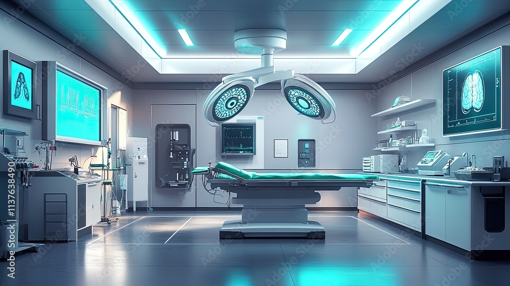 Modern Sterile Operating Room: A Futuristic Medical Setting Modern Sterile Operating Room: A Futuristic Medical Setting