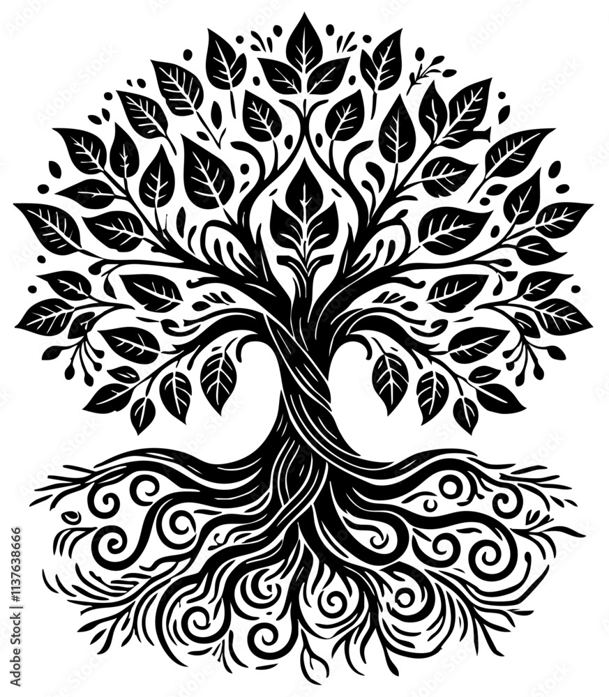 Obraz premium Vector Tree Isolated Leaves Roots Stylized Design Forest Element
