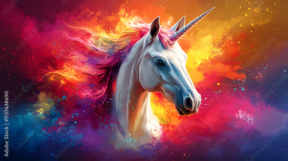 A highly stylized vector art illustration of a unicorn with angular features and a vibrant, abstract background, blending elements of surrealism and modern design to create an eye-catching and unique A highly stylized vector art illustration of a unicorn with angular features and a vibrant, abstract background, blending elements of surrealism and modern design to create an eye-catching and unique