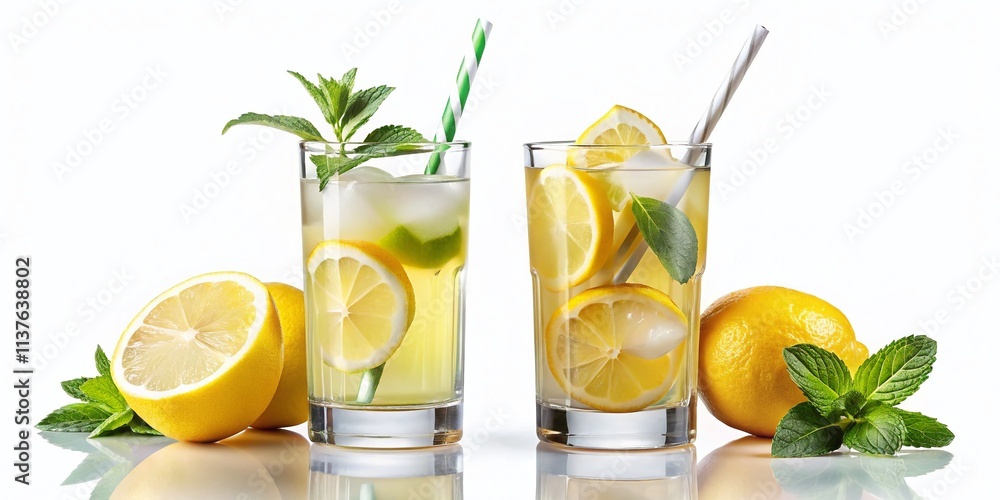 Refreshing Lemonade & Lemon Cocktail Illustrations: Summer Drinks, Citrus Beverages, White Background Images Refreshing Lemonade & Lemon Cocktail Illustrations: Summer Drinks, Citrus Beverages, White Background Images
