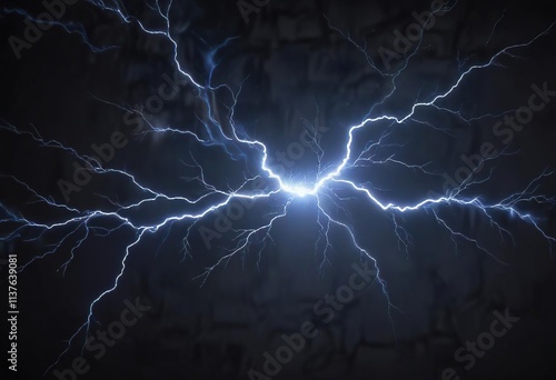 Close up of blue lightning against a dark background, natural phenomenon, power surge, shocking