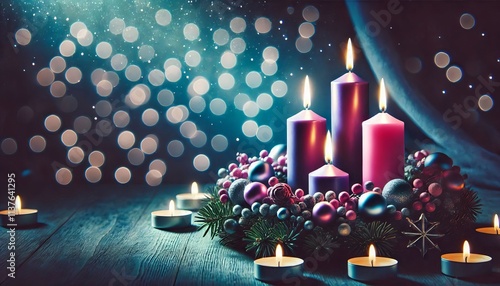 Advent Christmas Wreath or Crown - Countdown Candles to Jesus - Christian Lutheran Catholics - Bible Reading - First Sunday - Christmas Eve - Birth of Jesus Christ - Nativity - Purple White Candles