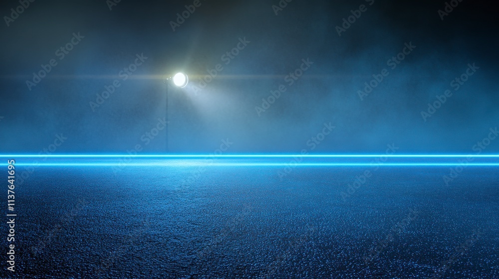 Fototapeta premium Empty Concrete Studio with Blue Neon Lighting - Futuristic Architectural Design