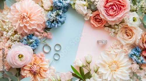 Wallpaper Mural Elegant Wedding Rings Nestled Among Delicate Pastel Flowers Torontodigital.ca