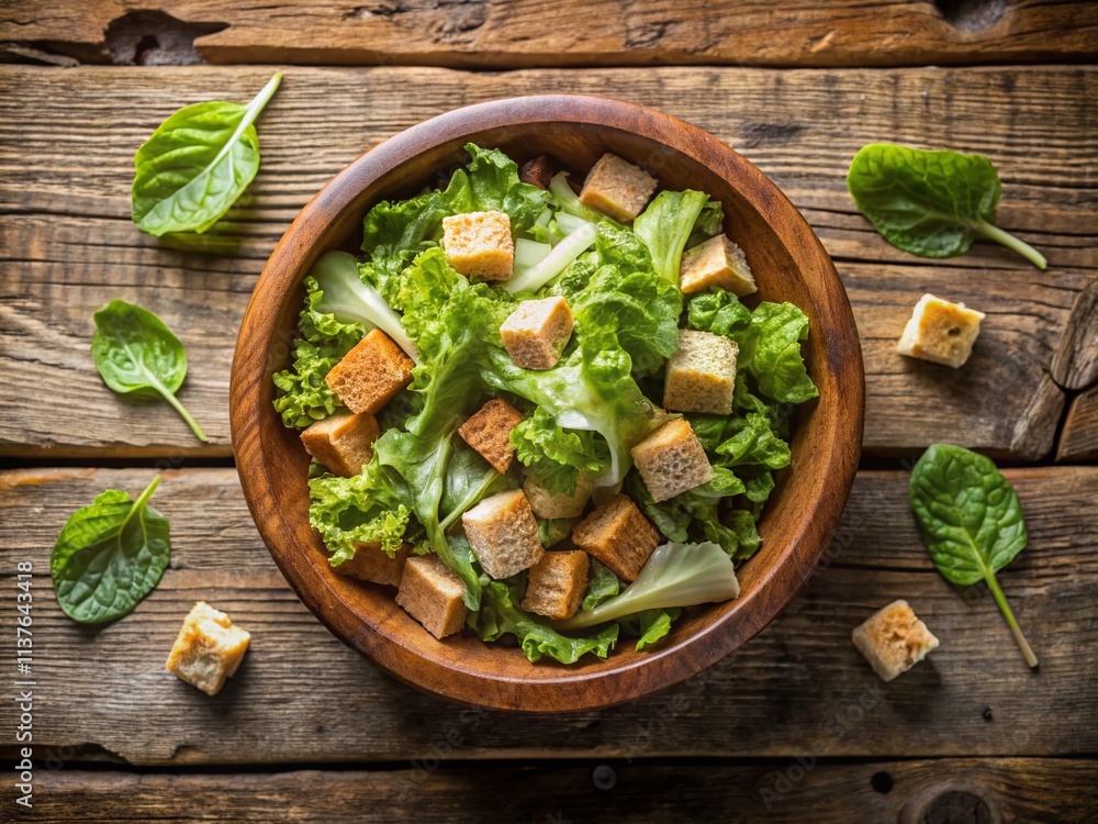 Rustic Caesar Salad Bowl Top Down Double Exposure Photography - High-Resolution Food Image Rustic Caesar Salad Bowl Top Down Double Exposure Photography - High-Resolution Food Image