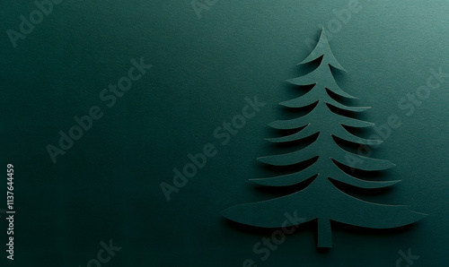 Elegant paper cut Christmas tree on dark green background for festive decorations and crafts
