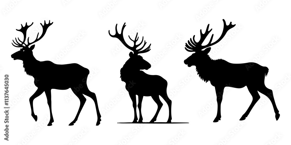 Naklejka premium set of reindeer silhouette design vector art illustration, Christmas reindeer silhouettes