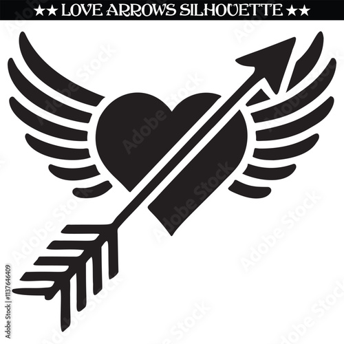 Love arrows silhouette design vector on isolated on white background. valentines silhouette design