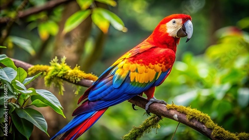 Scarlet Macaw Costa Rica Wildlife Photography: Vibrant Bird in Rainforest Treetop