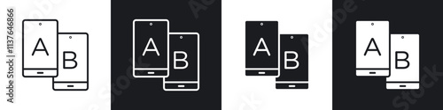 A B testing icons collection in black filled and line style.