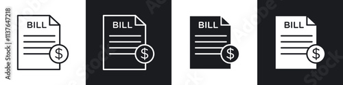 Bill paid icons collection in black filled and line style.