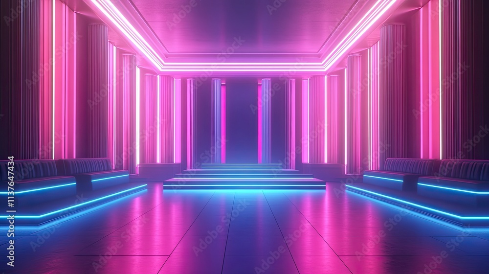 Neon Retro Futuristic Palace Interior Design Neon Retro Futuristic Palace Interior Design