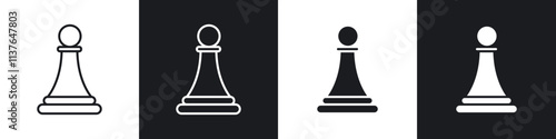 Chess pawn icons collection in black filled and line style.