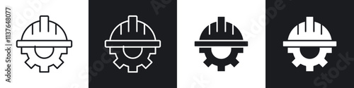 Construction worker icons collection in black filled and line style.