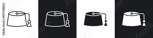 Fez hat icons collection in black filled and line style.