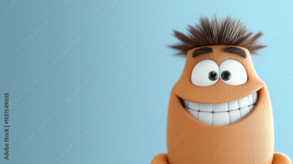 Obraz premium Cheerful animated character smiling digital studio 3d render bright colors close-up joyful expression
