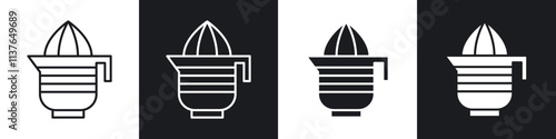 Juicer squeezer icons collection in black filled and line style.