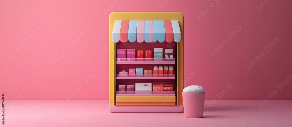 Adorable 3D Render of a Miniature Shop with Pastel Colors and a Whipped Cream Drink Adorable 3D Render of a Miniature Shop with Pastel Colors and a Whipped Cream Drink
