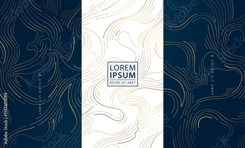 Vector set of abstract gold line wood texture, topography contour, organic nature texture covers, labels, invitations, posters. Wave art   