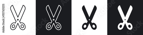 Scissors icons collection in black filled and line style.