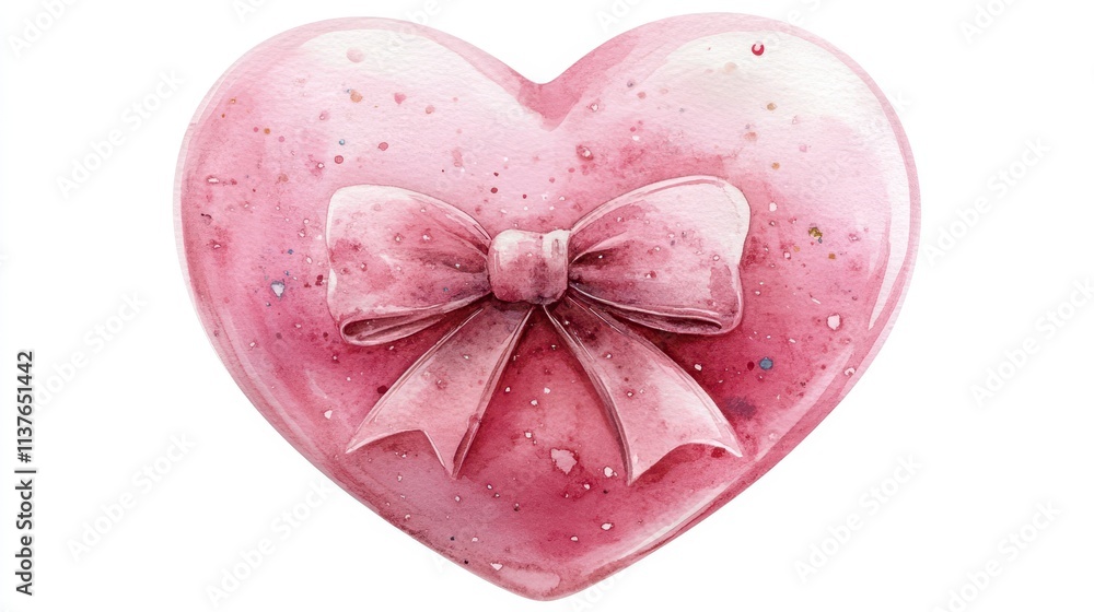 Watercolor Pink Heart with Bow Watercolor Pink Heart with Bow